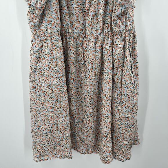 LANE BRYANT Dress Size 26 Blue Floral Flutter Sleeve Tie Back Vivid Ditsy Plus - Picture 14 of 15